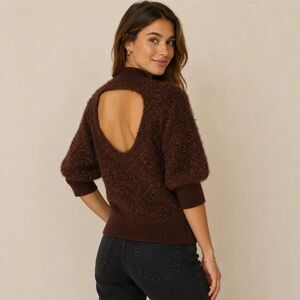 Maeve Anthropologie Metallic Eyelash Knit Open Back Sweater Women's Large